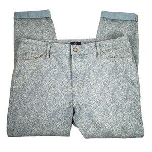 NYDJ Rachel Roll Cuff Ankle Light Blue Paisley Jeans Size 14